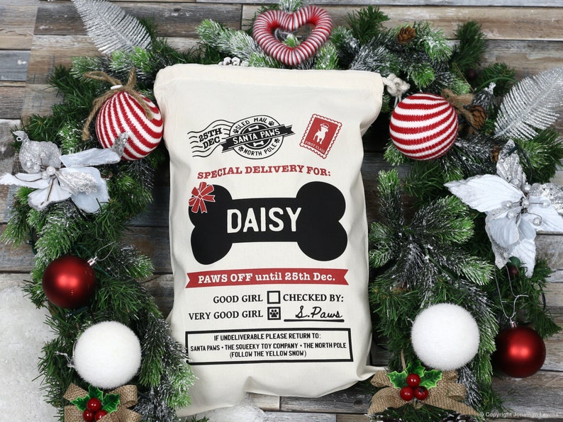 Personalised pet Dog Santa Sack Stocking Christmas Bag Xmas Treat Gift Bag image 3