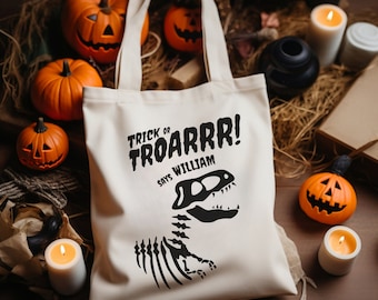 Dinosaur tote bag, Halloween Treat Bag, trick or treat bag, personalised Halloween bag, personalised gift bag