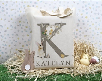 Personalised Easter Egg Hunt Bag, Easter Bunny - Name & Initial, a great Easter gift idea!