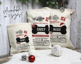 Personalised Christmas stocking for dogs, Custom Santa sack for pets, Merry Woofmas gifts, presents for puppy, dog lover bag, Santa Paws