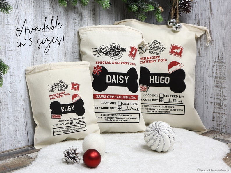 Personalised pet Dog Santa Sack Stocking Christmas Bag Xmas Treat Gift Bag image 1