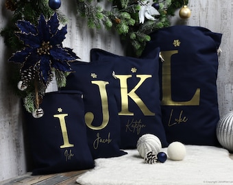 Personalised Santa Sack, Christmas sack, Christmas Eve box, Letter, Navy, Gold, Christmas gift for her, gift for him, Navy santa sack