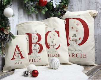 Personalised Christmas Sack, Santa Sack, custom Christmas eve bag - Name & Initial, Christmas Gift Bag, Snowman