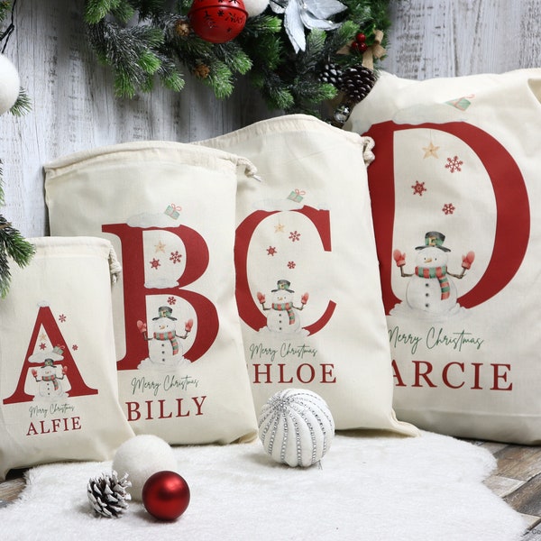 Personalised Christmas Sack, Santa Sack, Personalised Christmas Toy Sack - Name & Initial, Christmas Gift Bag, Snowman