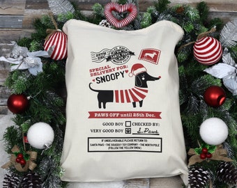 Personalised pet Sausage Dog Santa Sack Stocking Christmas Bag Xmas Treat Gift Bag - Dachshund - Dashie