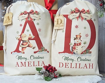 Personalised Santa Sack add name initial | Christmas present bag for children | custom Christmas gift Sack | Toy Bag | Xmas stocking