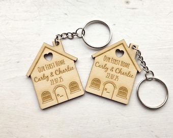 Our First Home personalised couples keyring gift, his & hers new homeowner keyrings, house warming key fob, moving, new house key chain