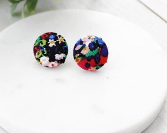 Black Flower Button Earrings| Abstract Earrings| Studs| Clip Ons |Cottage Core Christmas Gifts | Stocking Stuffers | Gifts For Her