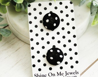 Black Button Earrings | Polka Dot Earrings |Clip Ons or Studs| Minimalist Earrings| Earrings for Kids| Nickel Free Earrings