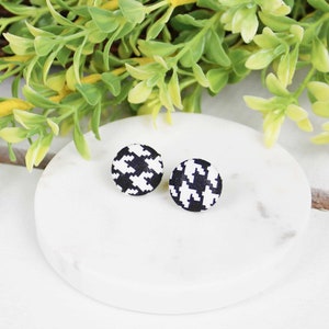 Black White Houndstooth Button Earrings Minimalist Earrings Clip Ons Earrings or Studs Christmas Stocking Stuffer Gifts image 1