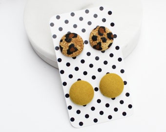 Button Earrings Set| Multi Pack| Leopard Print Button Earrings | Cheetah Print Earrings | Mustard Yellow Earrings | Studs | Clip Ons