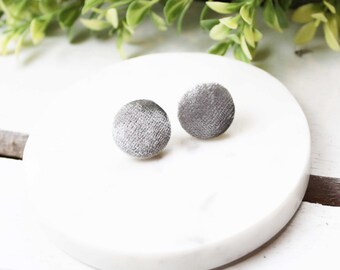 Gray Velvet Button Earrings | Velvet Earrings| Christmas Gifts | Stocking Stuffers | Gifts For Her