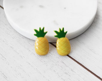 Pineapple Button Earrings, Food Earrings, Yellow Earrings, Earrings for Kids, Earrings for Teens, Teacher Gifts, Birthday Gifts, Nickel Free