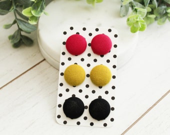 Black Button Earrings |Button Earrings Set| Multi Pack| Retro Button Earrings |Yellow Button Earrings| Orange Earrings|  Clip Ons | Studs