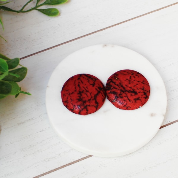 Red  and Black Fabric Button Earrings | Color Me BOLD Extra Large Earrings| Clip On Earrings or Studs | Statement Earrings | Mom Gifts