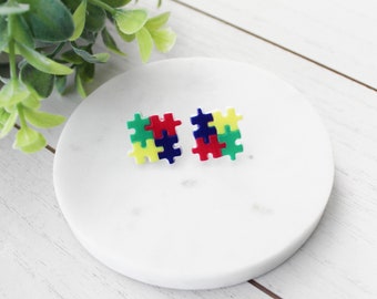 Autism Puzzle Piece Earrings, Autism Awareness, Earrings for Teens, Mom Gifts, Teacher Gifts, Nickel Free, Autism Support, Studs or Clip Ons