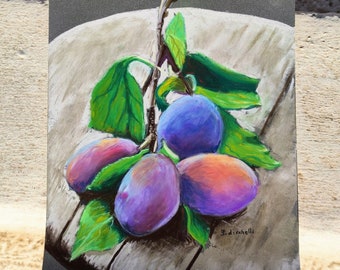 Plum pastel painting original soft pastel art still life plum purple fruit still life plum painting kitchen painting plum italian fine art