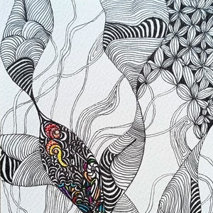 Abstracte lijntekeningen tekening originele inktillustratie op papier zwart-wit moderne zentanglekunst 20,5 x 13,5 cm unieke kunstwerken inktkunst