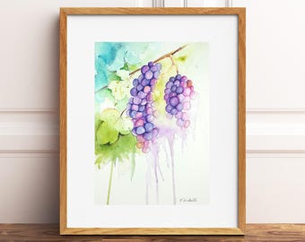 オリジナルのブドウの水彩画、12x16インチのボタニカルアート