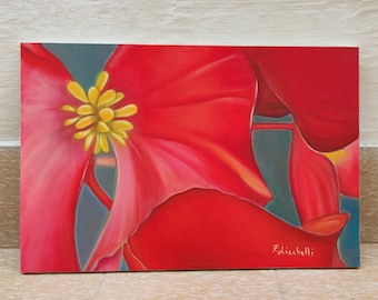 Abstract red painting, oil on canvas floral painting, bedroom decoration modern art, red canvas art, contemporary wall art abstract flowers.