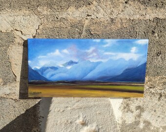 Landscape mountain painting clouds original oil painting scenery painting blue and yellow landscape picture italian landscape wall art blue.