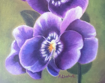 Pensée violette peinture à l'huile 7 x 9 pouces peinture originale pensée florale peinture fleurs violettes huile sur toile art mural floral petite peinture