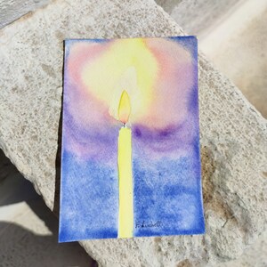 Christmas Candle Watercolor Original Mini Painting Peaceful Holiday Art Fabriano Cotton Paper Light of Christmas greeting card handpainted