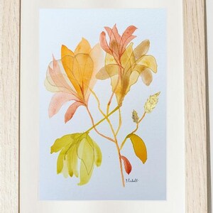 Acquerello botanico con foglia d'oro Arte floreale originale con tecnica mista Foglie autunnali Carta Magnani 18 x 25 cm Unica nel suo genere Arte floreale astratta