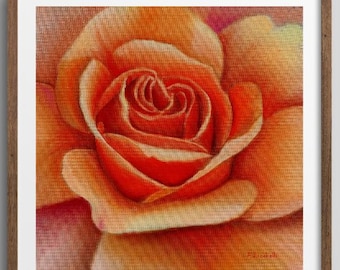Orange Rose Original Oil Painting Floral Wall Art Romantic Bedroom Decor Gift