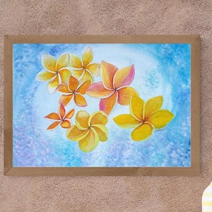 Plumeria Fiori Tropicali Dipinto Originale a Guazzo e Tecnica Mista Arte Floreale Vivace su Carta Pezzo Unico 42x29,7 cm Dipinto di frangipani