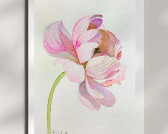 Rosa Pfingstrose Original Aquarell Gemälde Floral Wand Kunst Schlafzimmer Frühling Dekor