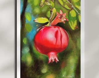 Pomegranate Oil Painting Botanical Fruit Wall Art Kitchen Decor