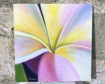 contemporary art floral pink plumeria alba drawing. macro flower colored pencils and soft pastels on paper Frangipani original drawing