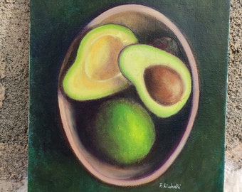 Avocado paitning oil on canvas avocado still life fruit painting classic still life painting for kitchen 20x25 cm 8x10 inch avocado wall art