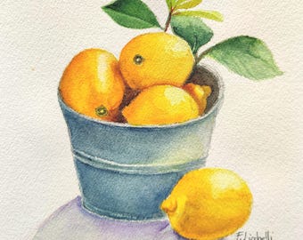 レモン水彩画：和風静物画、7x5インチ - Etsy 日本