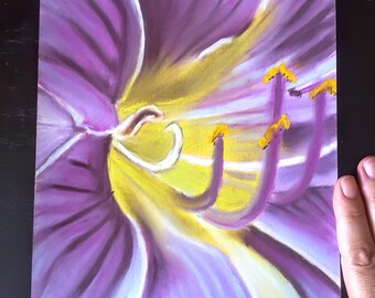 Purple lily drawing, pastel painting purple flower, macro abstract floral painting, bedroom decoration modern art, contemporary drawing.