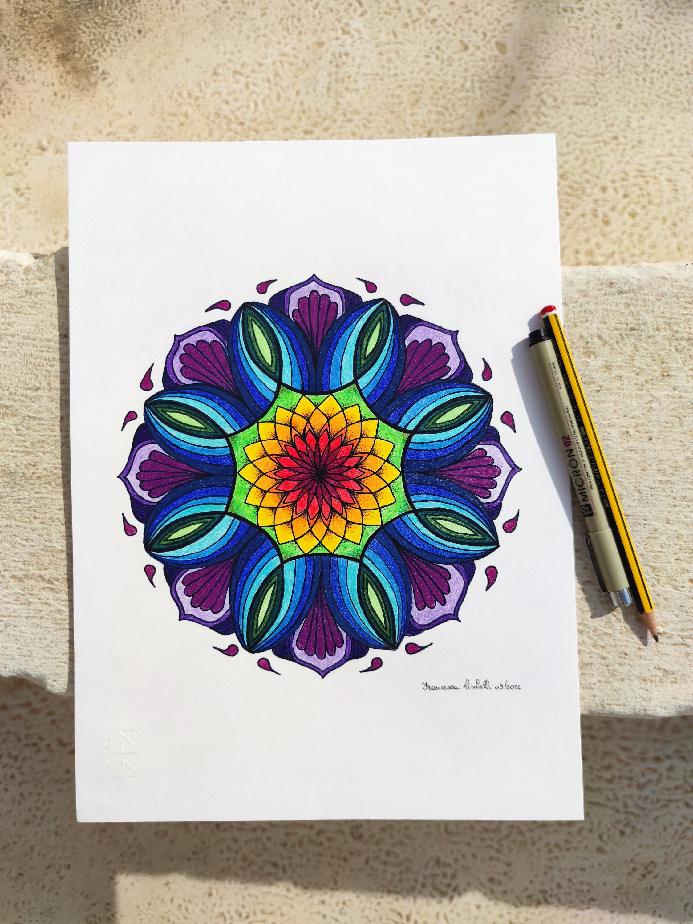 Original Mandala Drawing Colored Pencil Mandala Painting - Etsy