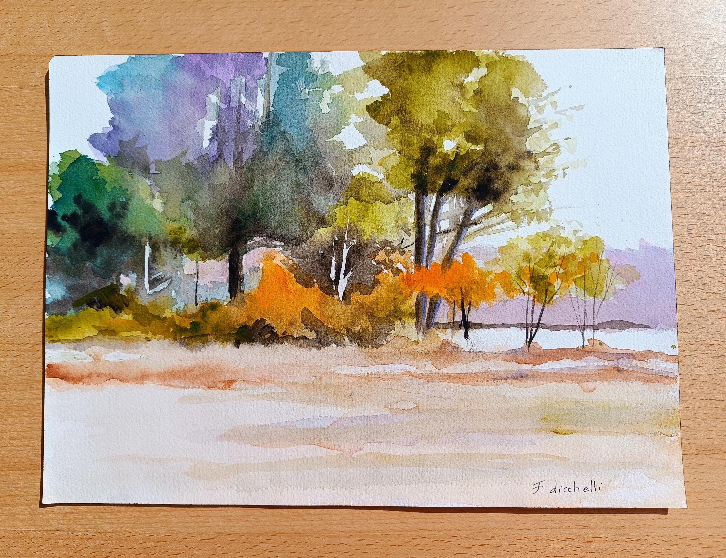 Original Watercolor Landscape, 10x14 Impressionist Art Sale