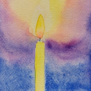 Original Christmas Candle Watercolor, 5x7 Small Spiritual Art, Miniature Painting, Signed Artwork on 100% Cotton Paper