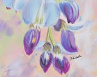 Glycine pastel dessin original fleur violette petite peinture glycine dessin pastel doux glycine art mural pour chambre à coucher peinture florale