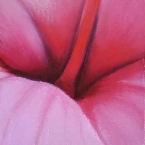Peinture à l'huile originale, macros fleur rose fuchsia, peinture rose vif de fleurs d'hibiscus, huile sur toile, peinture à l'huile abstraite florale.