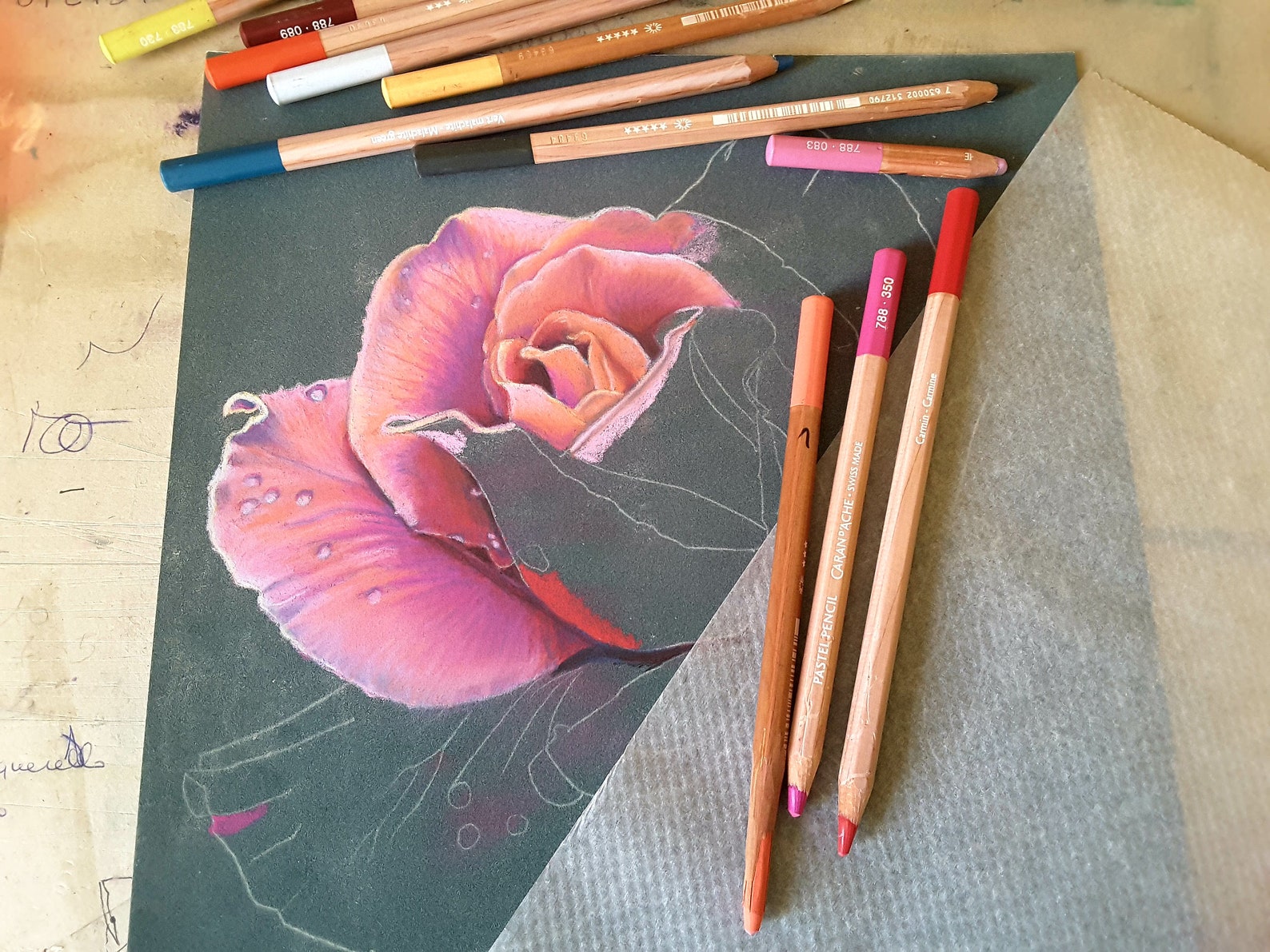 Pink Rose Painting Original Pastel Painting Rose Pastel Drawing Bedroom