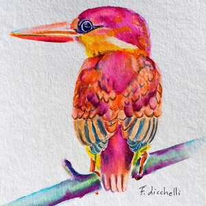 Original Bird Watercolor Painting, 7x9 Small Animal Art Sale, Signed Studio Archive, Colorful Kingfisher