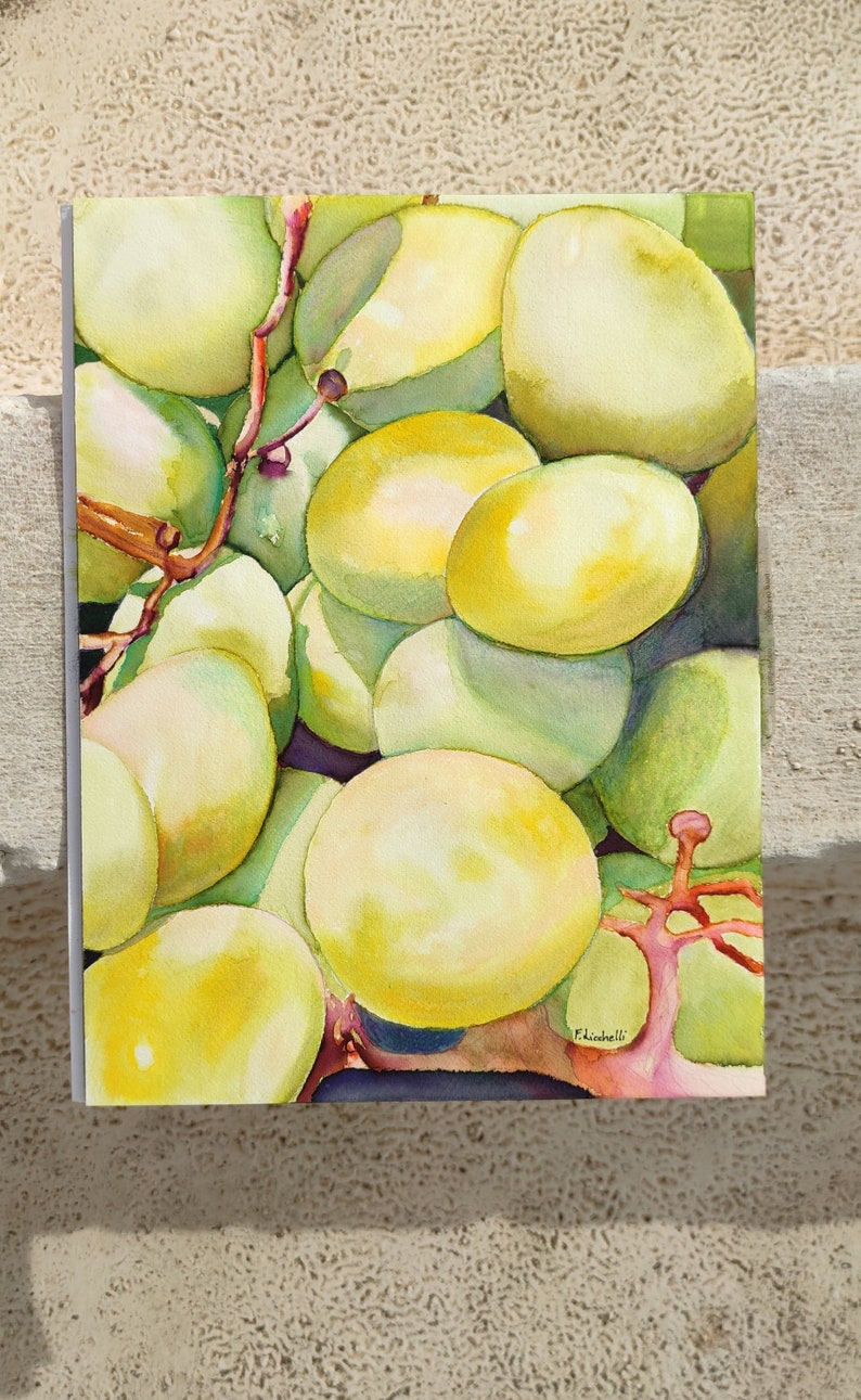 Grapes watercolor original painting yellow grapes painting green grapes wall art artwork for kitchen fruit painting still ife watercolor art image 3