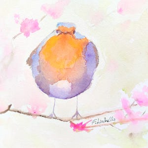 Original Robin Watercolor, 8x8 Small Bird Painting, Whimsical Animal Art, Signed Artwork on Premium Arches Paper