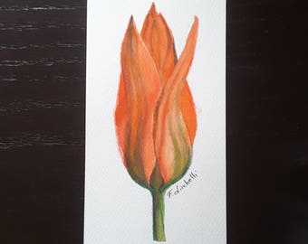 Red tupil bookmark original tiny watercolor bookmark, artistic bookmark flower, floral bookmark, gift idea for Christmas, tulip picture.