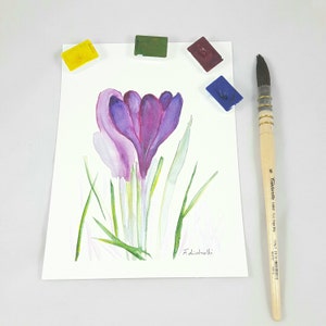 Fiore viola illustrazione originale fiore zafferano, decorazione cameretta, quadro nursery, dipinto floreale, quadro fiore viola soggiorno.