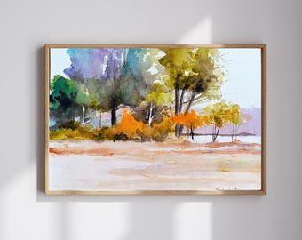リカルドゴンザレス 原画 WET PAINT Original Watercolor Landscape, 10x14 Impressionist Art Sale