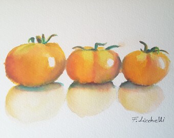 Tomato watercolor painting still life painting kitchen decor wall art tiny watercolor art vegetables illustration sketch drawing art tomato