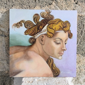 Michelangelo Sistine Chapel ignudo detail oil on canvas board original oil painting 30x30 cm Michelangelo painting Rome painting Renaissance